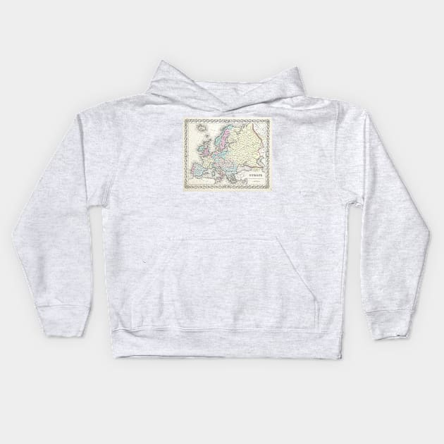 Vintage Map of Europe (1855) Kids Hoodie by Bravuramedia